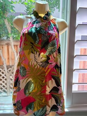 Tropical Sleeveless blouse- Multicolor Leaf Print